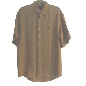 Ralph Lauren L Large Linen Blake Button Down Shirt Men Khaki Short Sleeve Logo